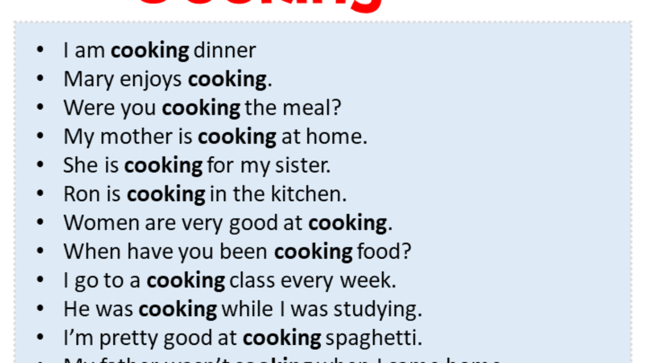 Sentences with Cooking, Cooking in a Sentence in English, Sentences For  Cooking - English Grammar Here