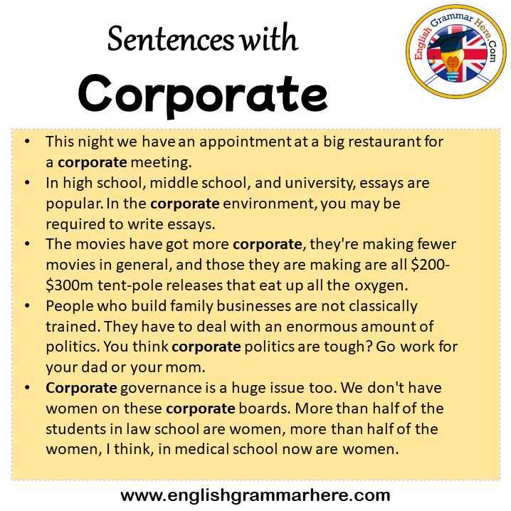 Sentences with Corporate, Corporate in a Sentence in English, Sentences For Corporate