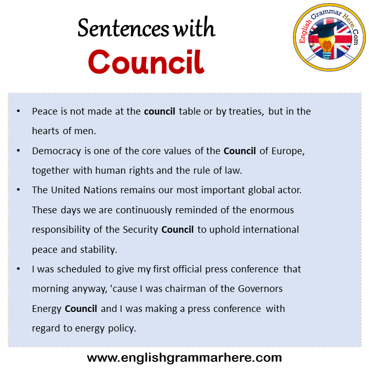 Sentences with Council, Council in a Sentence in English, Sentences For Council