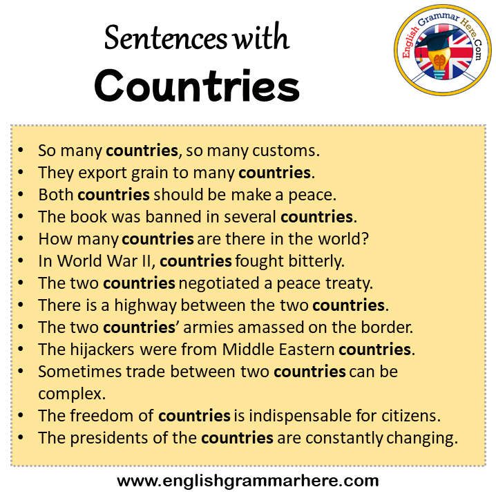 Sentences with Countries, Countries in a Sentence in English, Sentences For Countries