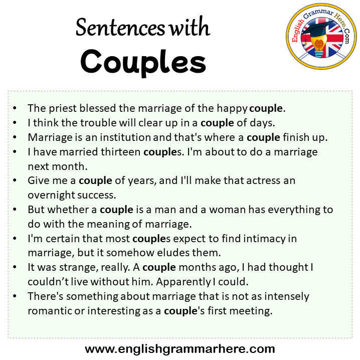 Sentences with Couples, Couples in a Sentence in English, Sentences For Couples