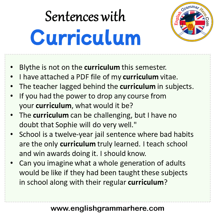 Sentences with Curriculum, Curriculum in a Sentence in English