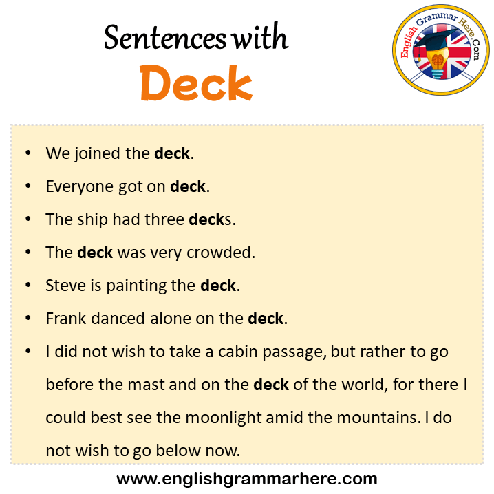 Sentences with Deck, Deck in a Sentence in English, Sentences For Deck