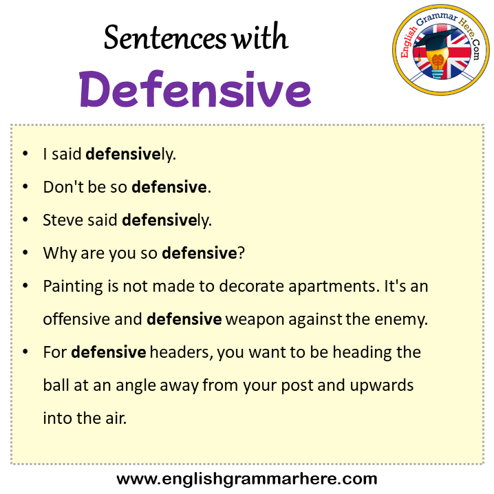 Sentences with Defensive, Defensive in a Sentence in English, Sentences For Defensive
