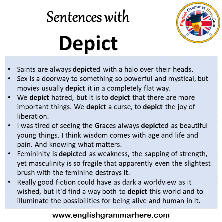Sentences with Depict, Depict in a Sentence in English, Sentences For Depict