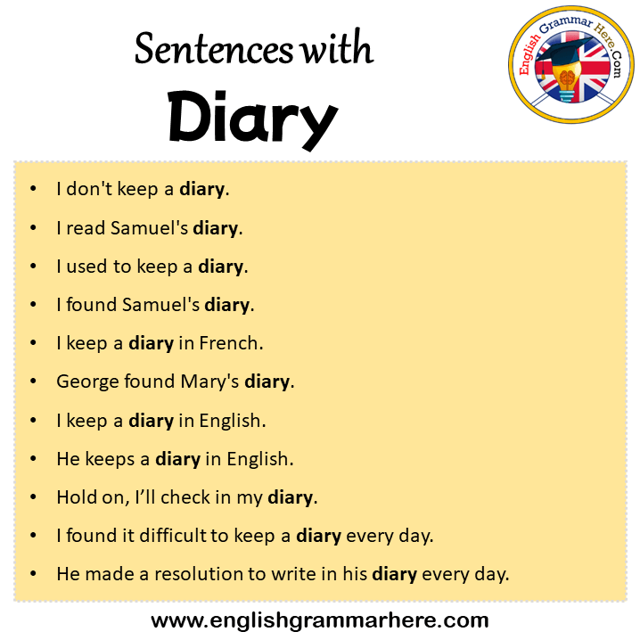 Sentences with Diary, Diary in a Sentence in English, Sentences For Diary
