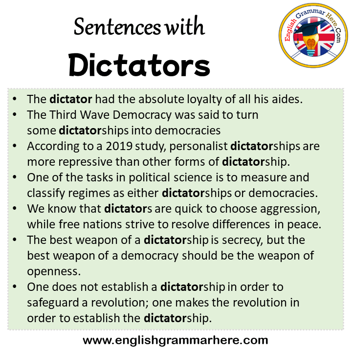 Sentences with Dictators, Dictators in a Sentence in English, Sentences For Dictators