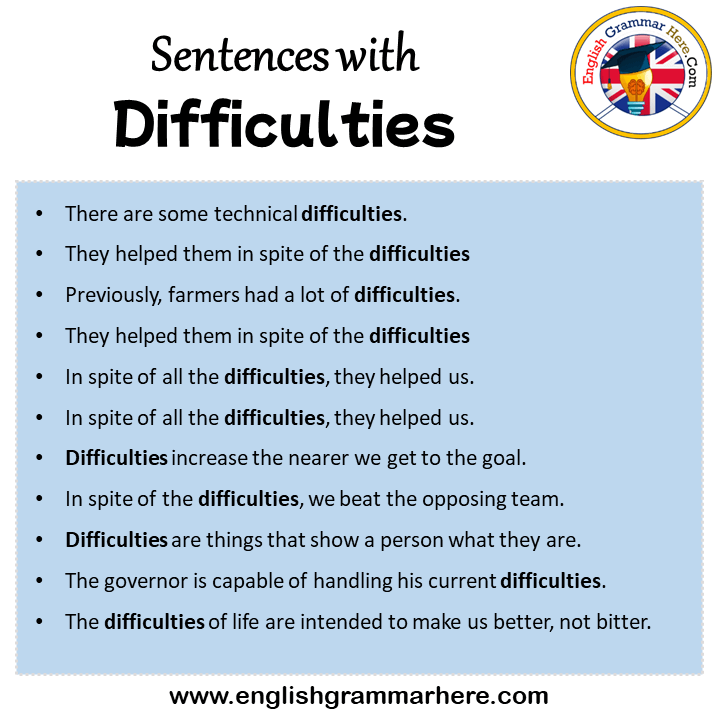 Sentences with Difficulties, Difficulties in a Sentence in English, Sentences For Difficulties