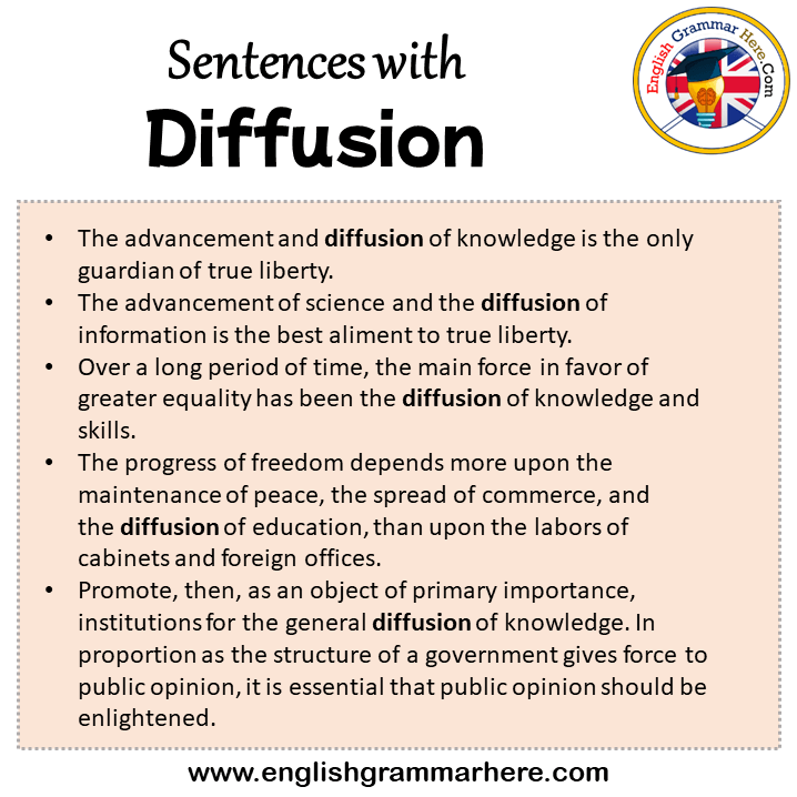 Sentences with Diffusion, Diffusion in a Sentence in English, Sentences For Diffusion