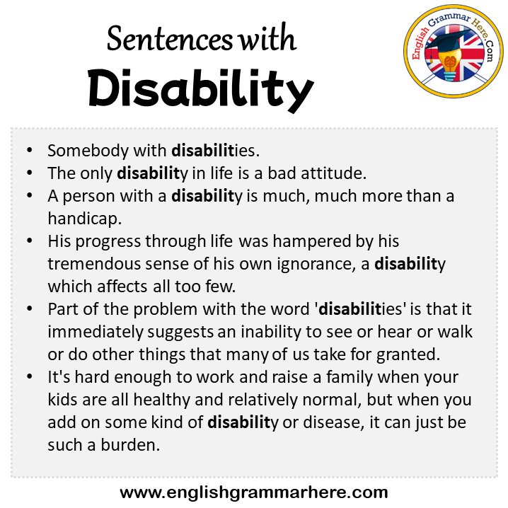 Sentences with Disability, Disability in a Sentence in English, Sentences For Disability