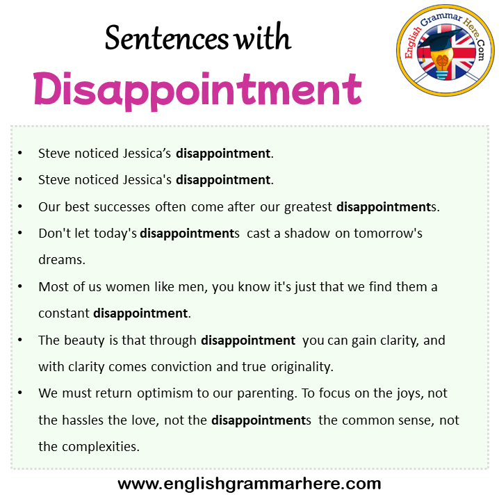Sentences with Disappointment, Disappointment in a Sentence in English, Sentences For Disappointment
