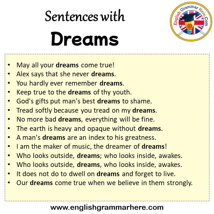 Sentences with Dreams, Dreams in a Sentence in English, Sentences For Dreams