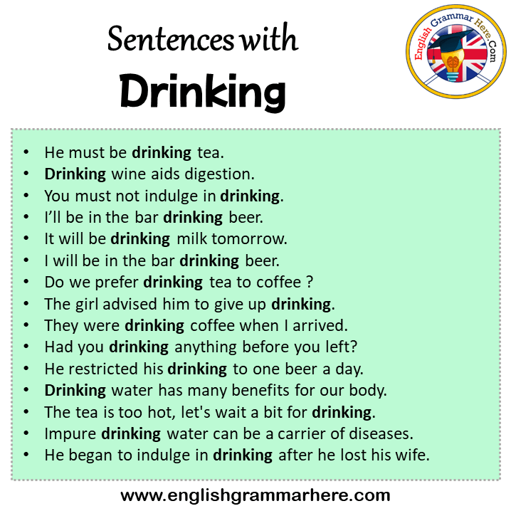 Sentences with Drinking, Drinking in a Sentence in English, Sentences For Drinking