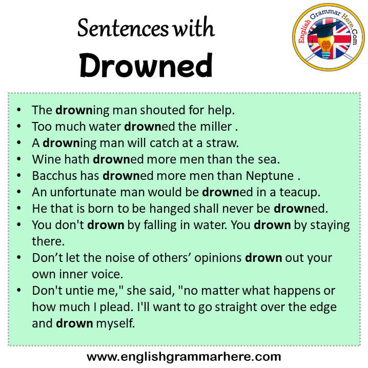 Sentences with Drowned, Drowned in a Sentence in English, Sentences For Drowned