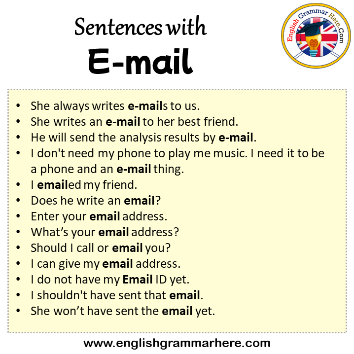 Sentences with E-mail, E-mail in a Sentence in English, Sentences For E-mail