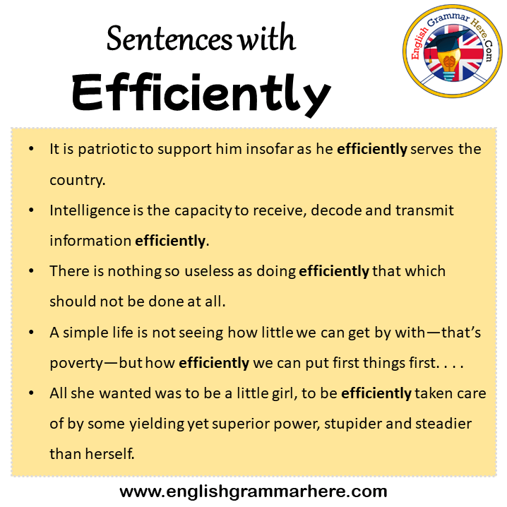 Sentences with Efficiently, Efficiently in a Sentence in English, Sentences For Efficiently