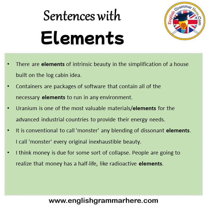 Sentences with Elements, Elements in a Sentence in English, Sentences For Elements