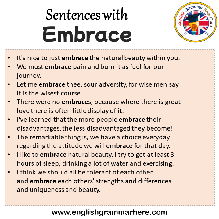 Sentences with Embrace, Embrace in a Sentence in English, Sentences For Embrace