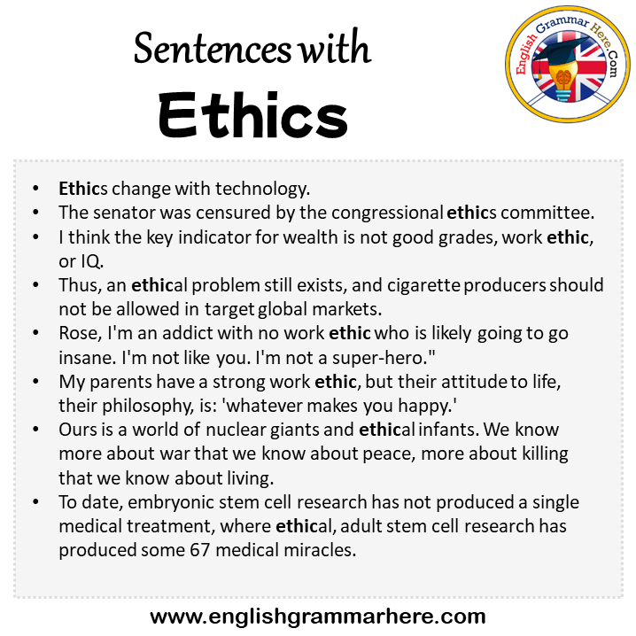 Sentences with Ethics, Ethics in a Sentence in English, Sentences For Ethics