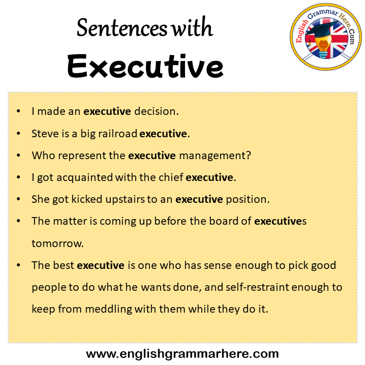 Sentences with Executive, Executive in a Sentence in English, Sentences For Executive