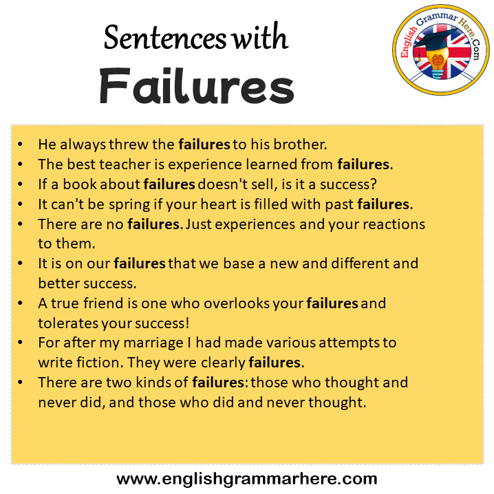 Sentences with Failures, Failures in a Sentence in English, Sentences For Failures