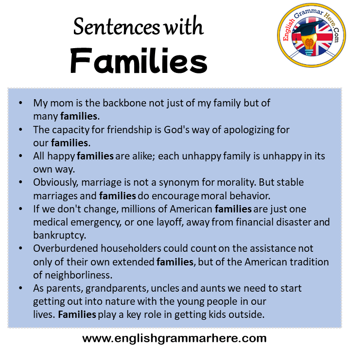 Sentences with Families, Families in a Sentence in English, Sentences For Families