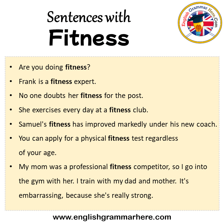 Sentences with Fitness, Fitness in a Sentence in English, Sentences For Fitness
