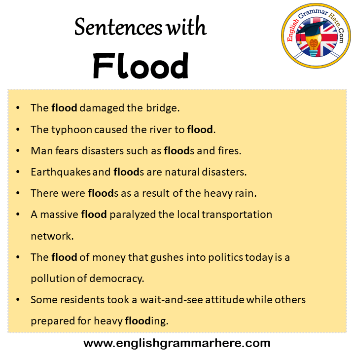 Sentences with Flood, Flood in a Sentence in English, Sentences For Flood