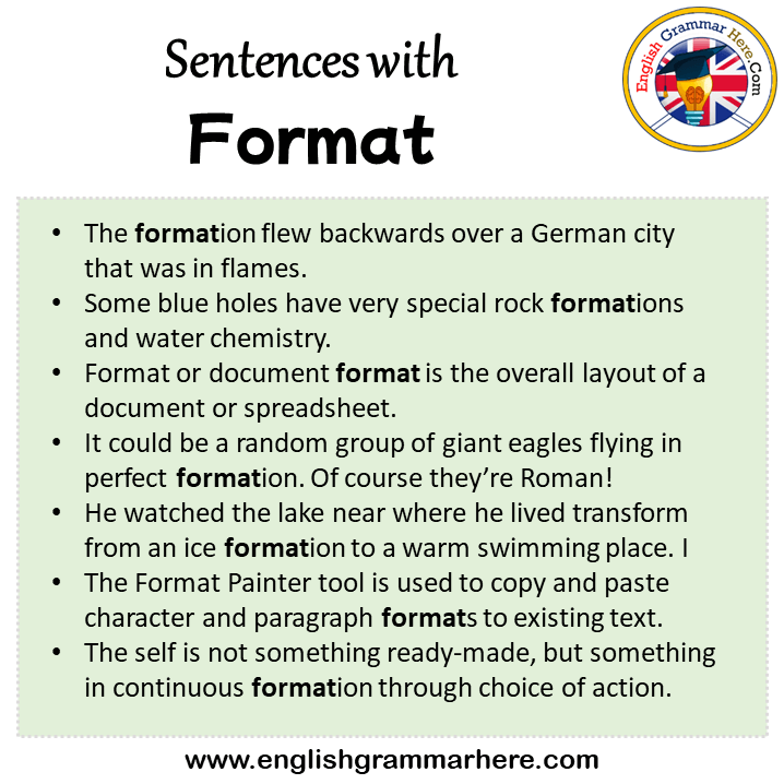 Sentences with Format, Format in a Sentence in English, Sentences For Format