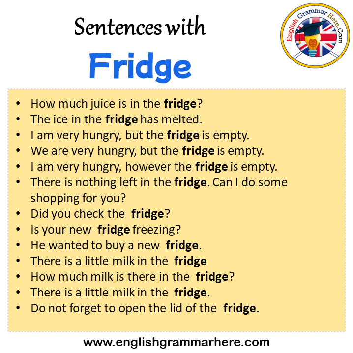 Sentences with Fridge, Fridge in a Sentence in English, Sentences For Fridge