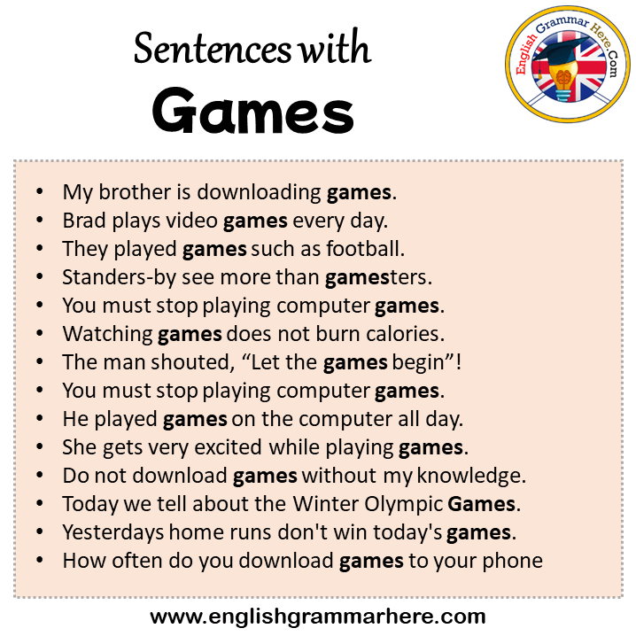Sentences with Games, Games in a Sentence in English, Sentences For Games