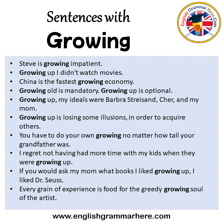 Sentences with Growing, Growing in a Sentence in English, Sentences For Growing