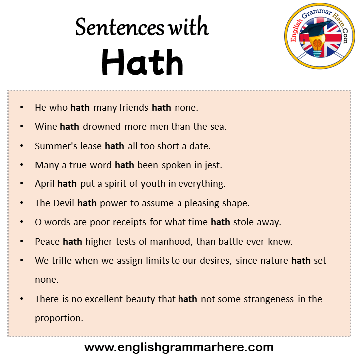 Sentences with Hath, Hath in a Sentence in English, Sentences For Hath
