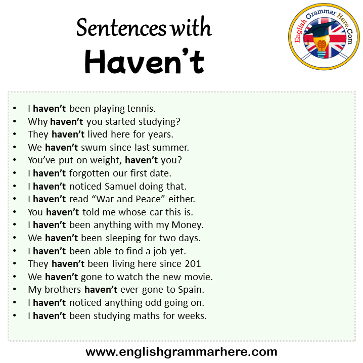 Sentences with Haven’t, Haven’t in a Sentence in English, Sentences For Haven’t