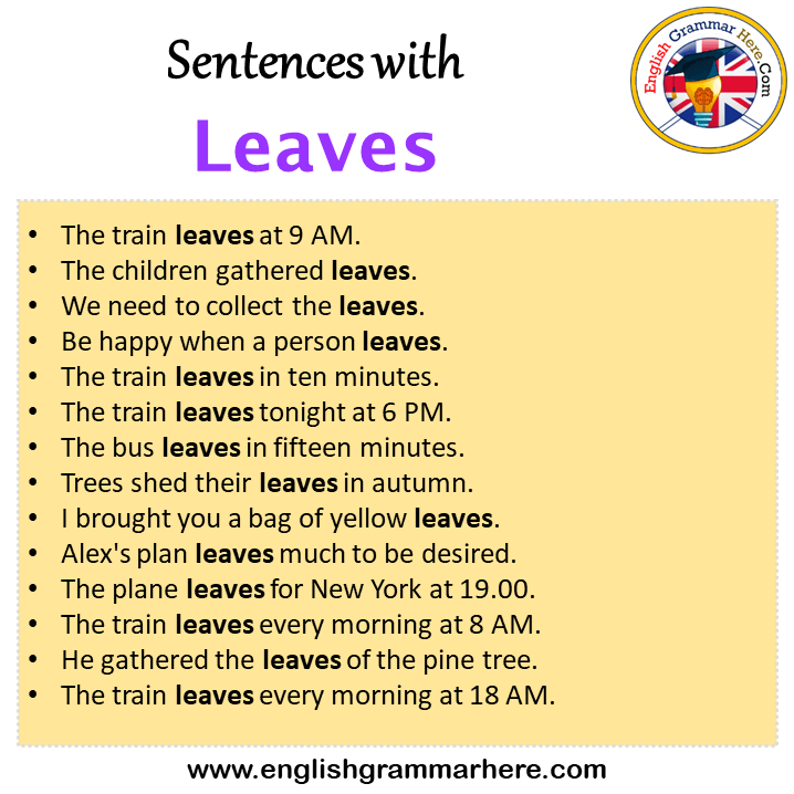 Sentences with Leaves, Leaves in a Sentence in English, Sentences For Leaves