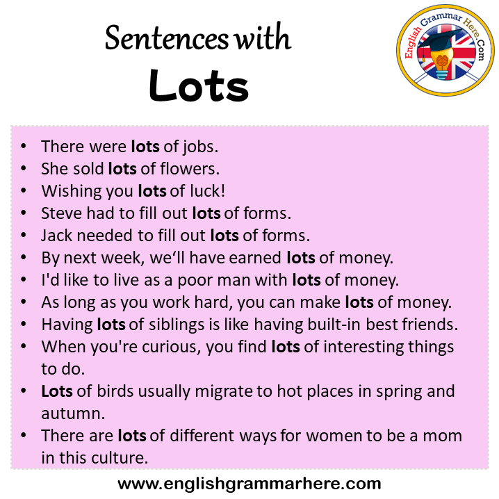 Sentences with Lots, Lots in a Sentence in English, Sentences For Lots