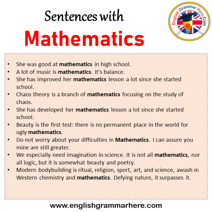 Sentences with Mathematics, Mathematics in a Sentence in English, Sentences For Mathematics