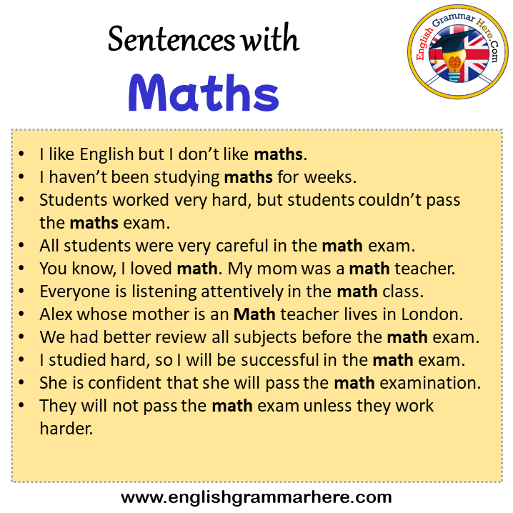 Sentences with Maths, Maths in a Sentence in English, Sentences For Maths