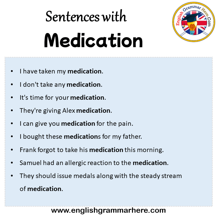 Sentences with Medication, Medication in a Sentence in English, Sentences For Medication