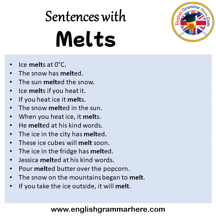 Sentences with Melts, Melts in a Sentence in English, Sentences For Melts