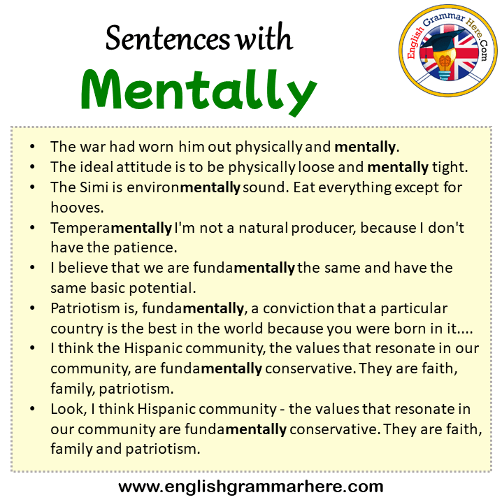 Sentences with Mentally, Mentally in a Sentence in English, Sentences For Mentally