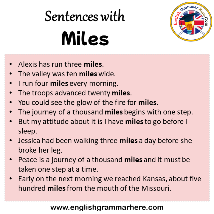 Sentences with Miles, Miles in a Sentence in English, Sentences For Miles