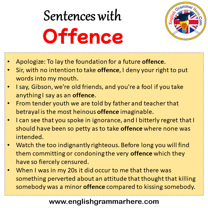 Sentences with Offence, Offence in a Sentence in English, Sentences For Offence