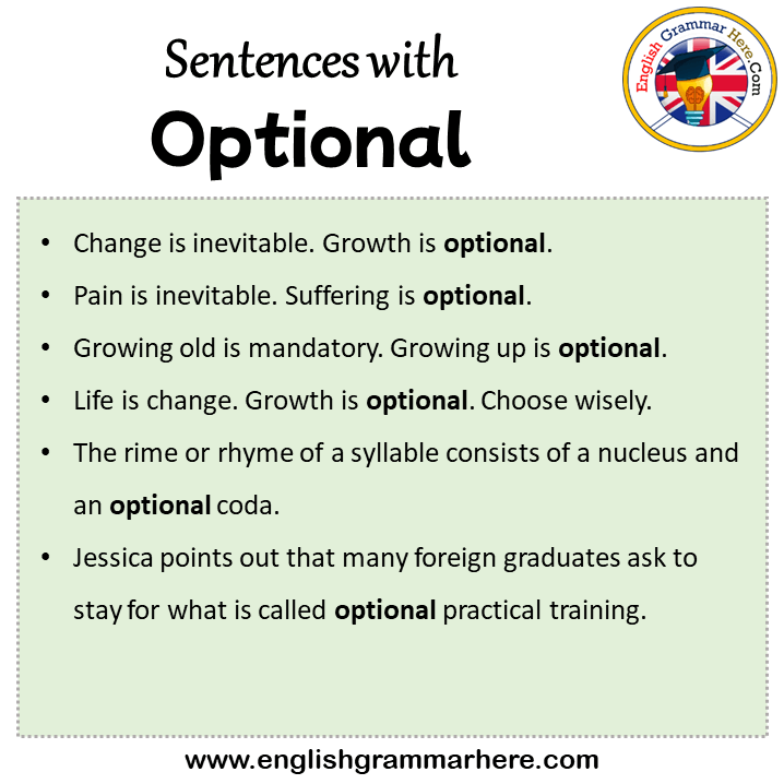 Sentences with Optional, Optional in a Sentence in English, Sentences For Optional