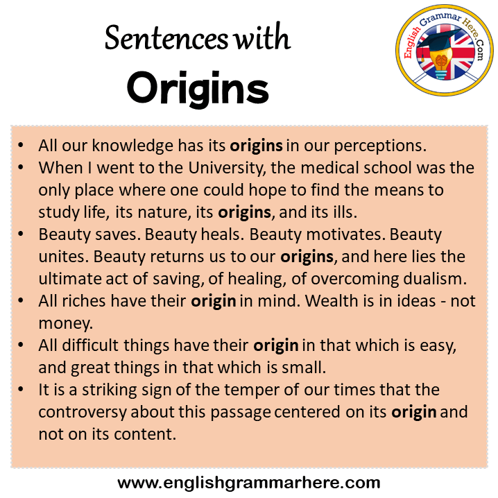 Sentences with Origins, Origins in a Sentence in English, Sentences For Origins