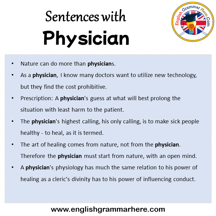Sentences with Physician, Physician in a Sentence in English, Sentences For Physician