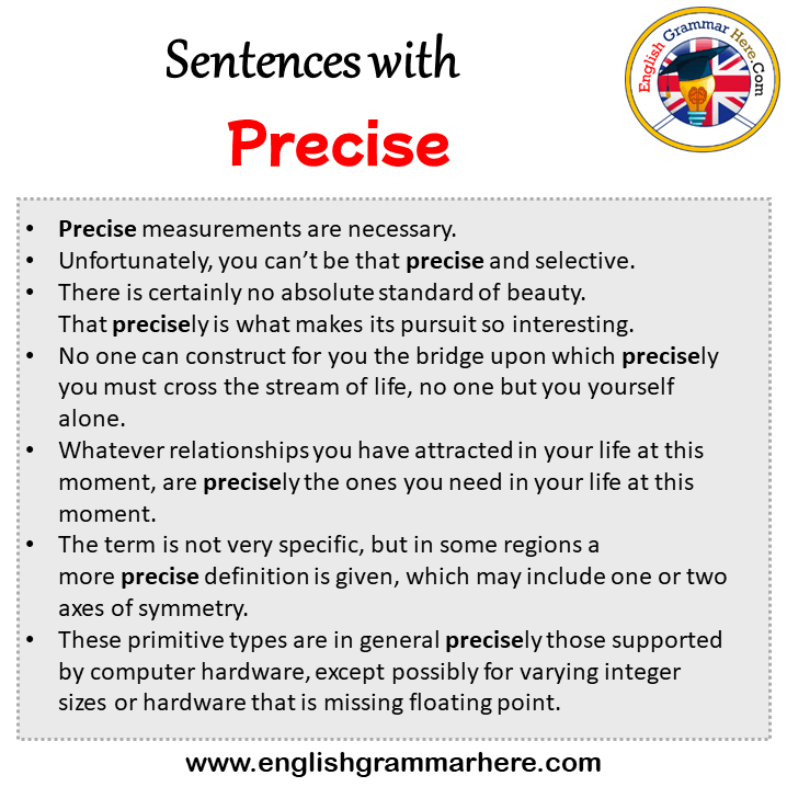 Sentences with Precise, Precise in a Sentence in English, Sentences For Precise