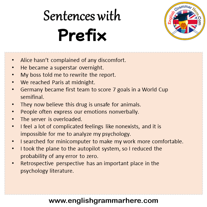 Sentences with Prefix, Prefix in a Sentence in English, Sentences For Prefix