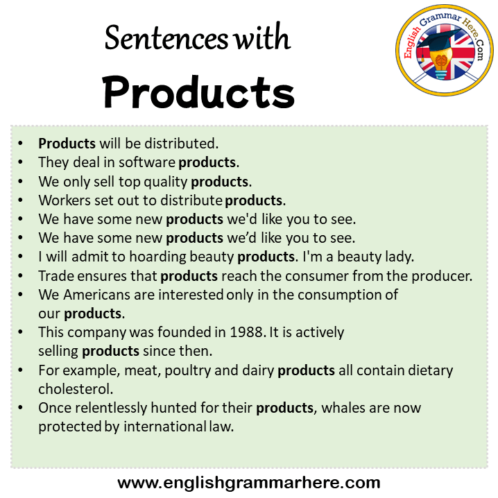 Sentences with Products, Products in a Sentence in English, Sentences For Products