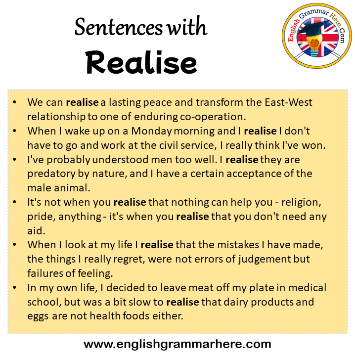 Sentences with Realise, Realise in a Sentence in English, Sentences For Realise